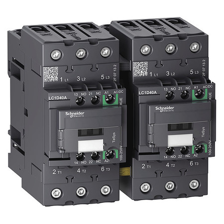 Schneider Electric IEC Magnetic Contactor, 3 Poles, 100 to 250 V AC/DC, 40 A, Reversing: Yes LC2D40AKUE
