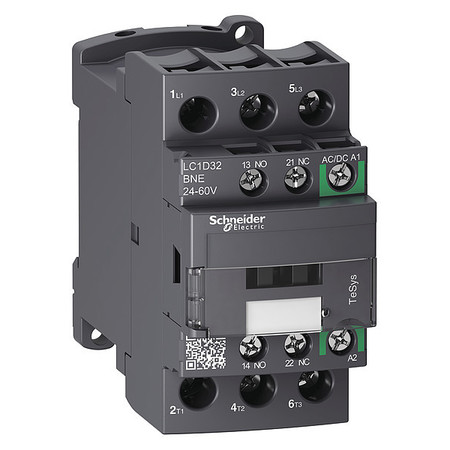 SCHNEIDER ELECTRIC IEC Magnetic Contactor, 3 Poles, 24 to 60 V AC/DC, 32 A, Reversing: No LC1D32BNE