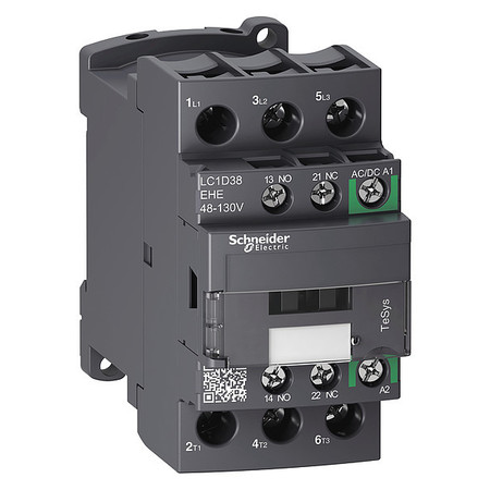 SCHNEIDER ELECTRIC IEC Magnetic Contactor, 3 Poles, 48 to 130 V AC/DC, 38 A, Reversing: No LC1D38EHE