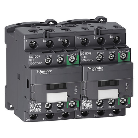 SCHNEIDER ELECTRIC IEC Magnetic Contactor, 3 Poles, 100 to 250 V AC/DC, 9 A, Reversing: Yes LC2D09KUE