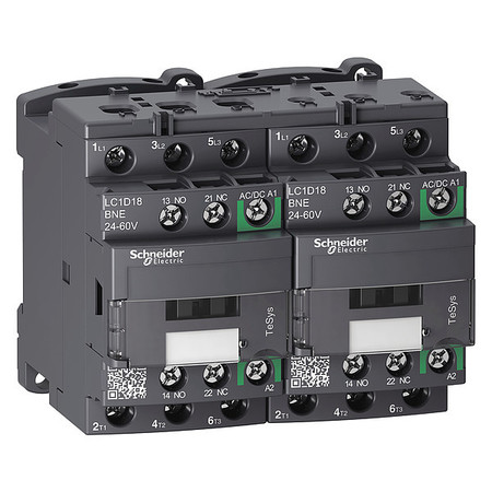 SCHNEIDER ELECTRIC IEC Magnetic Contactor, 3 Poles, 24 to 60 V AC/DC, 18 A, Reversing: Yes LC2D18BNE