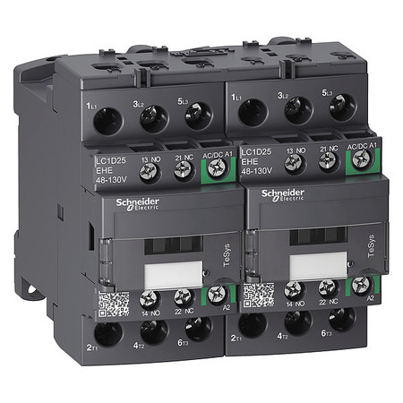 SCHNEIDER ELECTRIC IEC Magnetic Contactor, 3 Poles, 48 to 130 V AC/DC, 25 A, Reversing: Yes LC2D25EHE