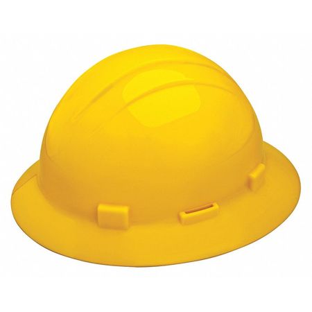 Erb Safety Full Brim Hard Hat, Type 1, Class E, Ratchet (4-Point), Yellow 19262