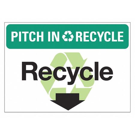 PITCH IN & RECYCLE With Down Arrow, 10 In W X 7 In H, Vertical Rectangle, LCU1-0137-NP_10x7