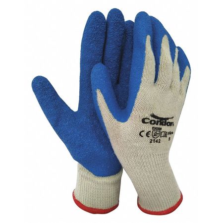 Condor Natural Rubber Latex Coated Gloves, Palm Coverage, Blue/Beige, S, PR 484T53