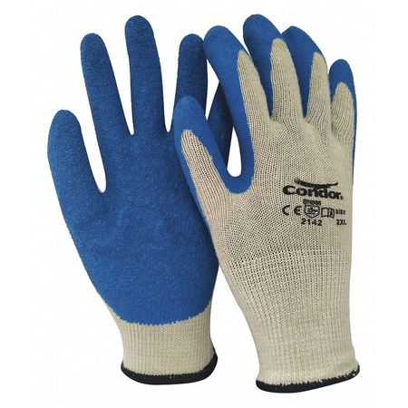 Condor Natural Rubber Latex Coated Gloves, Palm Coverage, Blue/Beige, 2XL, PR 484T57