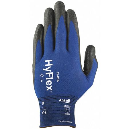 ANSELL Foam Nitrile Coated Gloves, Palm Coverage, Black/Blue, 7, PR 11-816