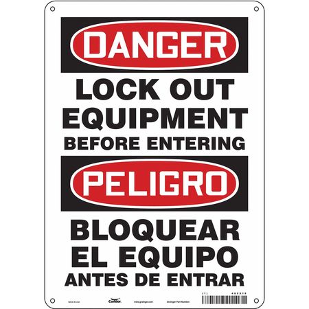 CONDOR Safety Sign, 14 in Height, 10 in Width, Polyethylene, Vertical Rectangle, English, Spanish, 485X19 485X19