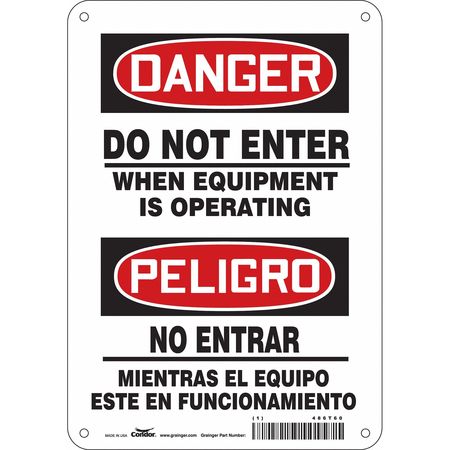 CONDOR Safety Sign, 10 in Height, 7 in Width, Aluminum, Horizontal Rectangle, English, Spanish, 486T60 486T60