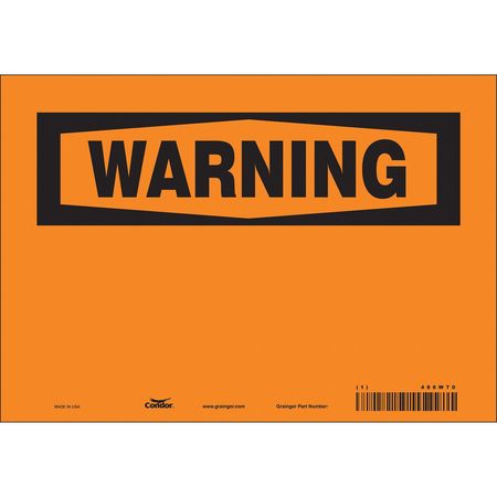 CONDOR Warning Sign, 10" W, 7" H, English, Vinyl, Orange 486W70