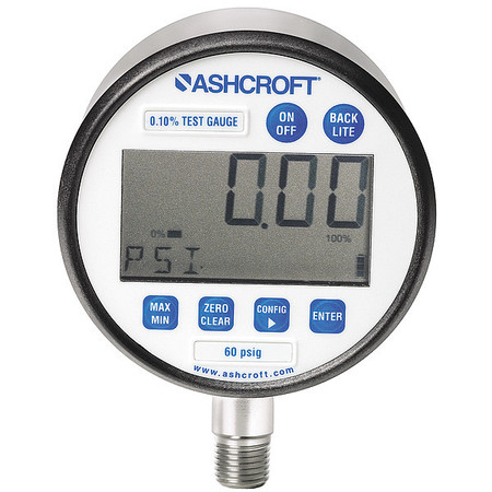 Ashcroft Digital Pressure Gauge, 0 to 5000 psi, 1/4 in MNPT, Silver 302086SD02LXCYLM5000#