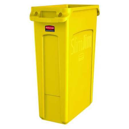 RUBBERMAID COMMERCIAL 23 gal Rectangular Trash Can, Yellow, 11 in Dia, Open Top, Plastic 1956188