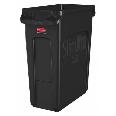 Rubbermaid Commercial 16 gal Rectangular Trash Can, Black, 11 in Dia, Open Top, High Quality Resin Blend 1955959