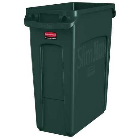 Rubbermaid Commercial 16 gal Rectangular Trash Can, Green, 11 in Dia, Open Top, High Quality Resin Blend 1955960