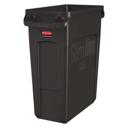 RUBBERMAID COMMERCIAL 16 gal Rectangular Trash Can, Brown, 11 in Dia, Open Top, Plastic 1956181