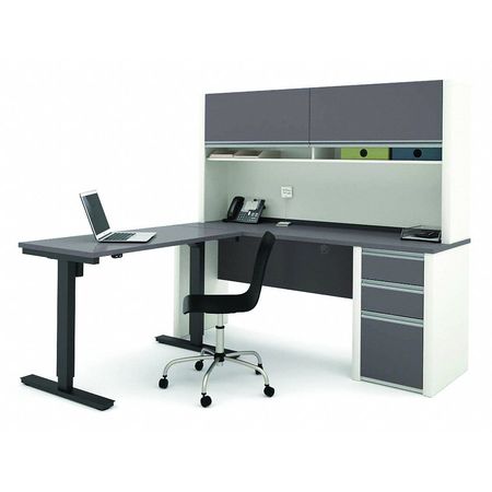 BESTAR L Shaped Desk, 70.9" D, 71.1" W, 65.9" H, Slate/Sandstone, Melamine 93886-59
