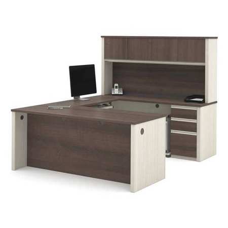 Bestar U Shaped Desk, 92.6" D, 71.1" W, 66.8" H, White/Chocolate, Melamine 99853-52