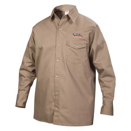 LINCOLN ELECTRIC Flame-Resistant Collared Shirt, Khaki, 2XL KH841XXL