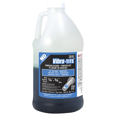 Vibra-Tite Primerless Threadlocker, VIBRA-TITE 122, Blue, Medium Strength, Liquid, 1L Bottle 12200