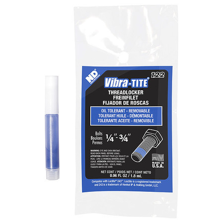 Vibra-Tite Primerless Threadlocker, VIBRA-TITE 122, Blue, Medium Strength, Liquid, 2 mL Tube 12202
