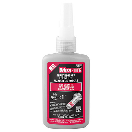 Vibra-Tite Threadlocker, VIBRA-TITE 131, Red, High Strength, Liquid, 50 mL Bottle 13150