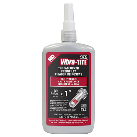 Vibra-Tite Threadlocker, VIBRA-TITE 131, Red, High Strength, Liquid, 250 mL Bottle 13125