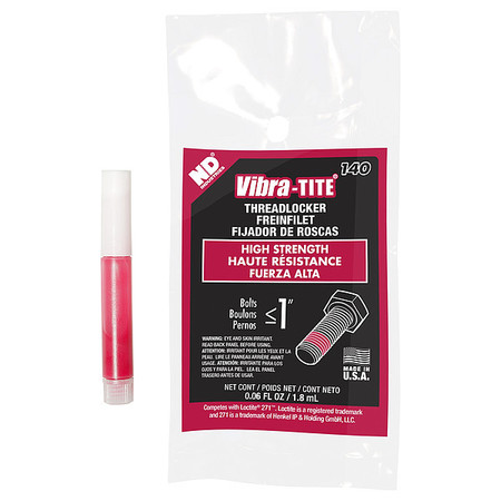 Vibra-Tite Threadlocker, VIBRA-TITE 140, Red, High Strength, Liquid, 2 mL Tube 14002