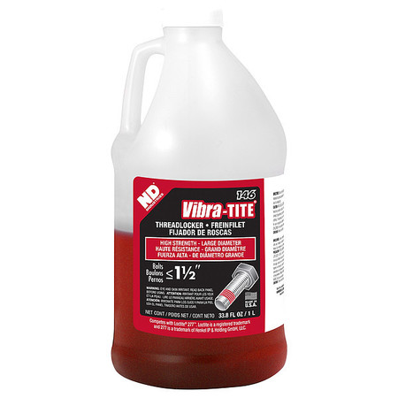 Vibra-Tite Threadlocker, VIBRA-TITE 146, Red, High Strength, Liquid, 1L Bottle 14600