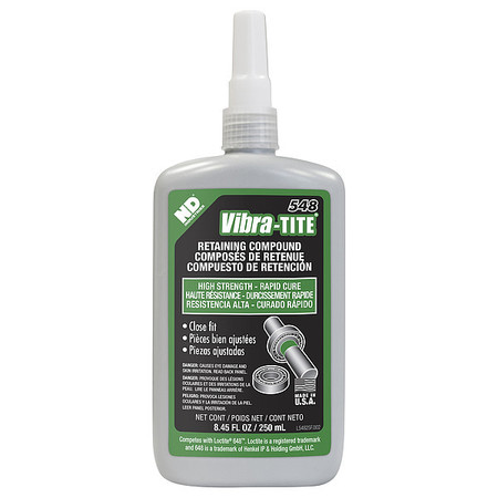 Vibra-Tite Retaining Compound, 548 Series, Green, Liquid, High Strength, 250 mL Bottle 54825