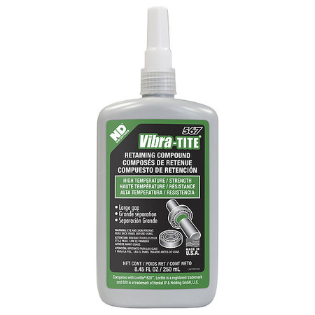 Vibra-Tite Retaining Compound, 567 Series, Green, Liquid, High-Temperature Resistant, Oil Tolerant, 250mL 56725