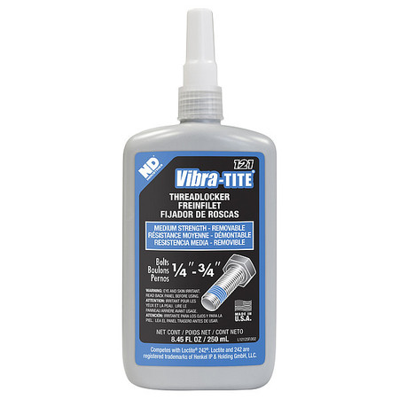 Vibra-Tite Threadlocker, VIBRA-TITE 121, Blue, Medium Strength, Liquid, 250 mL Bottle 12125