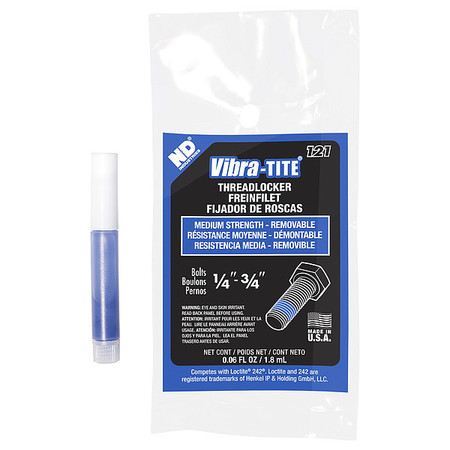 Vibra-Tite Threadlocker, VIBRA-TITE 121, Blue, Medium Strength, Liquid, 2 mL Tube 12102