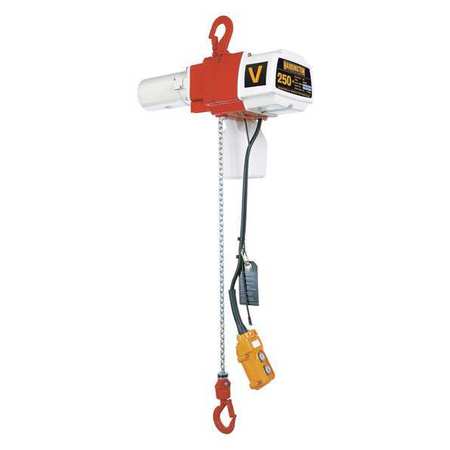 Harrington Electric Chain Hoist, 250 lb, 15 ft, Hook Mounted - No Trolley, 120v, White and Orange ED250V-15