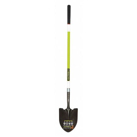 Structron #2 14 ga Forward Turn Step Round Point Shovel, Steel Blade, 48 in L Safety Green Fiberglass Handle 49750GRA