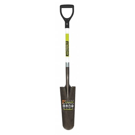 Structron #12 14 ga Drain Spade Shovel, Steel Blade, 29 in L Black/Safety Green Fiberglass Handle 49752GRA