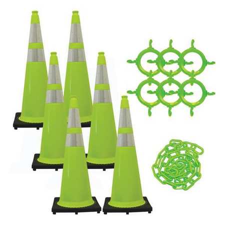 MR. CHAIN Traffic Cone Kit, UV Inhibited Polyethylene, Green 97277-6
