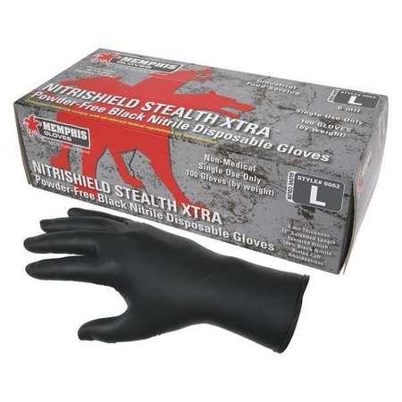 Mcr Safety NitriShield 6062, Nitrile Disposable Gloves, 6 mil Palm, Nitrile, Powder-Free, L, 100 PK, Black 6062L