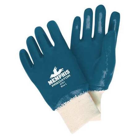 Mcr Safety Nitrile Coated Gloves, Full Coverage, Blue, L, PR 9751