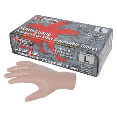 MCR SAFETY Disposable Industrial/Food Grade Gloves, Vinyl, Powder Free Clear, L, 100 PK 5015L