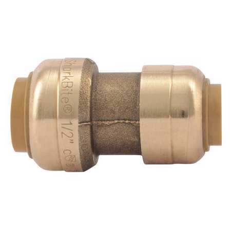 SHARKBITE Push-to-Connect Reducing Coupling, 3/8 in x 1/2 in Tube Size, Brass, Brass U009LF