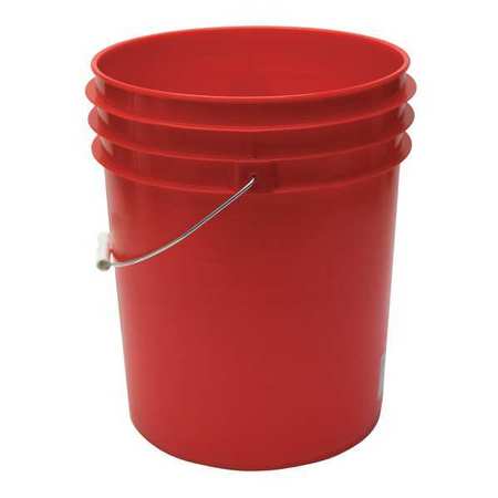 Zoro Select 5 gal Open Head Pail, 12-3/8 in Dia, 14-3/4 in H, Red, HDPE ROP2150R-M
