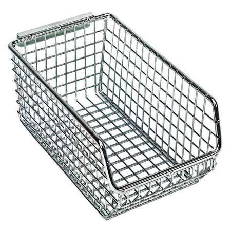 QUANTUM STORAGE SYSTEMS 300 lb Hang & Stack Storage Bin, Wire, 4 1/4 in W, 3 in H, 7 1/4 in L, Chrome QMB520C