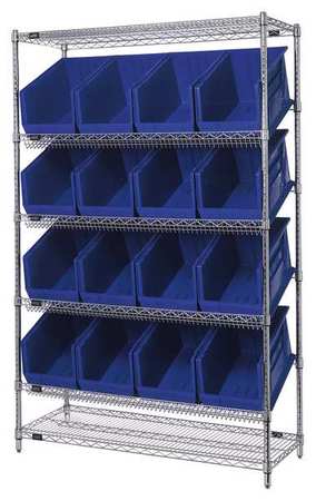 QUANTUM STORAGE SYSTEMS Steel Wire Pick Rack, 48 in W x 74 in H x 18 in D, 6 Shelves, Silver/Blue WRSL6-74-1848-260BL