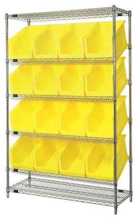 QUANTUM STORAGE SYSTEMS Steel Wire Pick Rack, 48 in W x 74 in H x 18 in D, 6 Shelves, Silver/Yellow WRSL6-74-1848-260YL