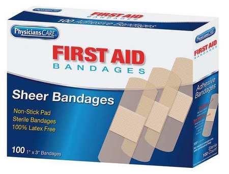 FIRST AID ONLY Adhesive Bandage, Sheer, Plastic, 1 in. 90331