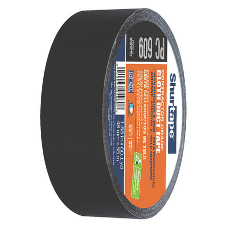 SHURTAPE Duct Tape, 55m L, Adhesion 71 oz./in, Black PC 609 BLK-48mm x 55m-24 rls/cs