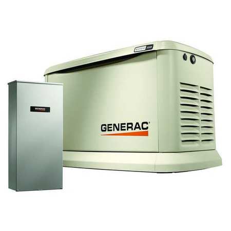 Generac Automatic Standby Generator, Natural Gas/Propane, Single Phase, 22kW LP/19kW NG, Air Cooled 7043