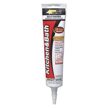 White Lightning Kitchen & Bath Caulk, 5.5 oz, Squeeze Tube, White, Styrene Acrylic Base W22000005