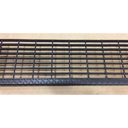 Zoro Select Bar Grating Stair Tread, Black Painted Steel Serrated Surface, 24 in W, 9 3/4 in D, Checker Plate 20188R100-TRD2