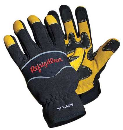 REFRIGIWEAR Cold Protection Gloves, Grain Leather Palm, Rubber Coating, Tricot Lining, Temp Range -10 F, XL 0282RGBKXLG